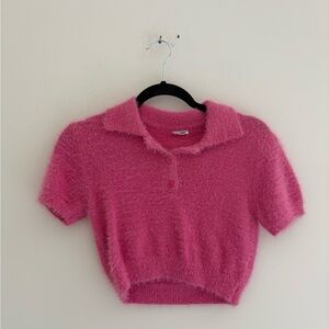 Garage Fuzzy Pink Cropped Polo